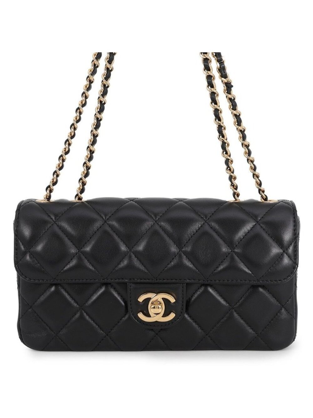 Chanel Chain Shoulder Bag Quilted CC Logo Lambskin 2-Way Black
